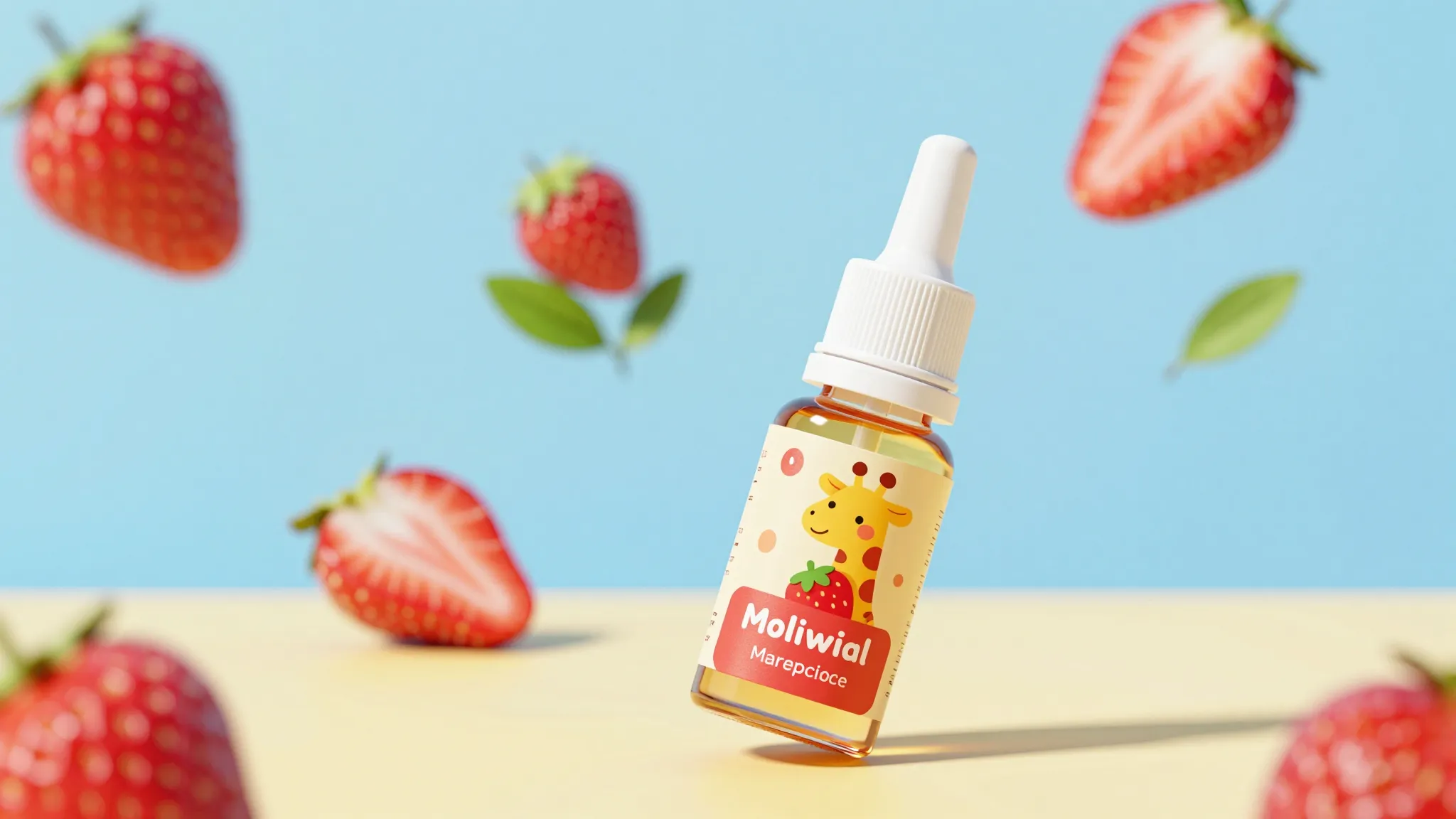 Vibrant marketplace infographic for a kids throat spray, 20m...
