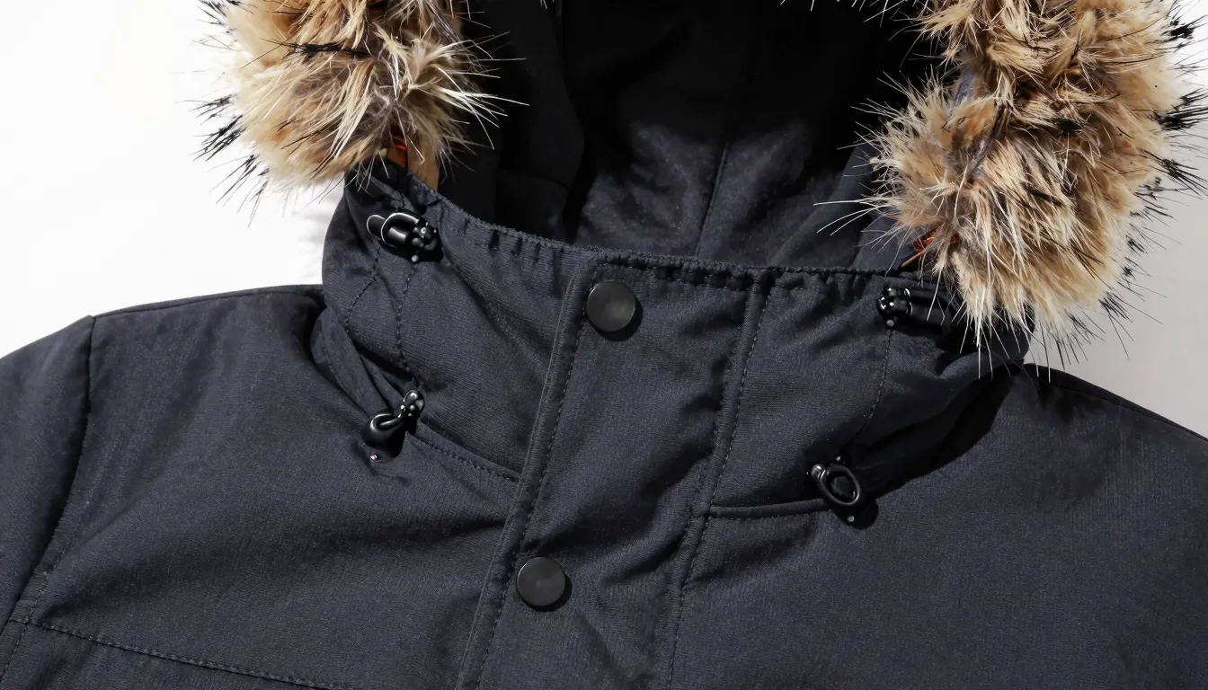 A close-up of high-quality fabric texture of a winter jacket...