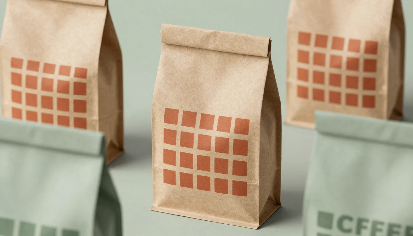 Branding design, a set of coffee packaging with a grid patte...