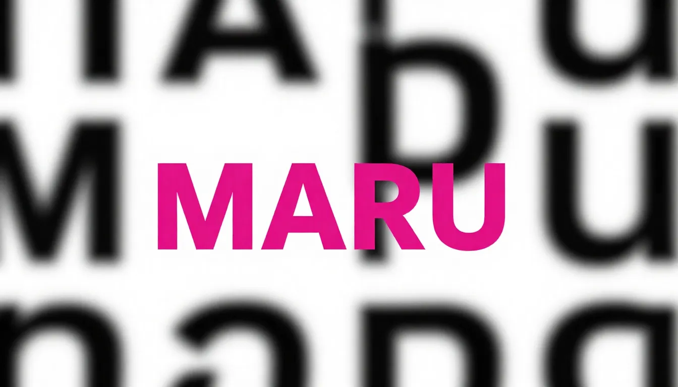 Minimalist logo design, the word 'MARU' in bold vibrant pink...