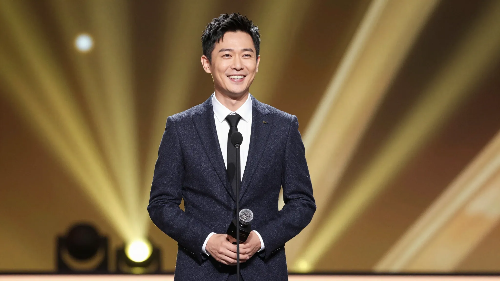 A successful and confident man in a stylish suit standing on...