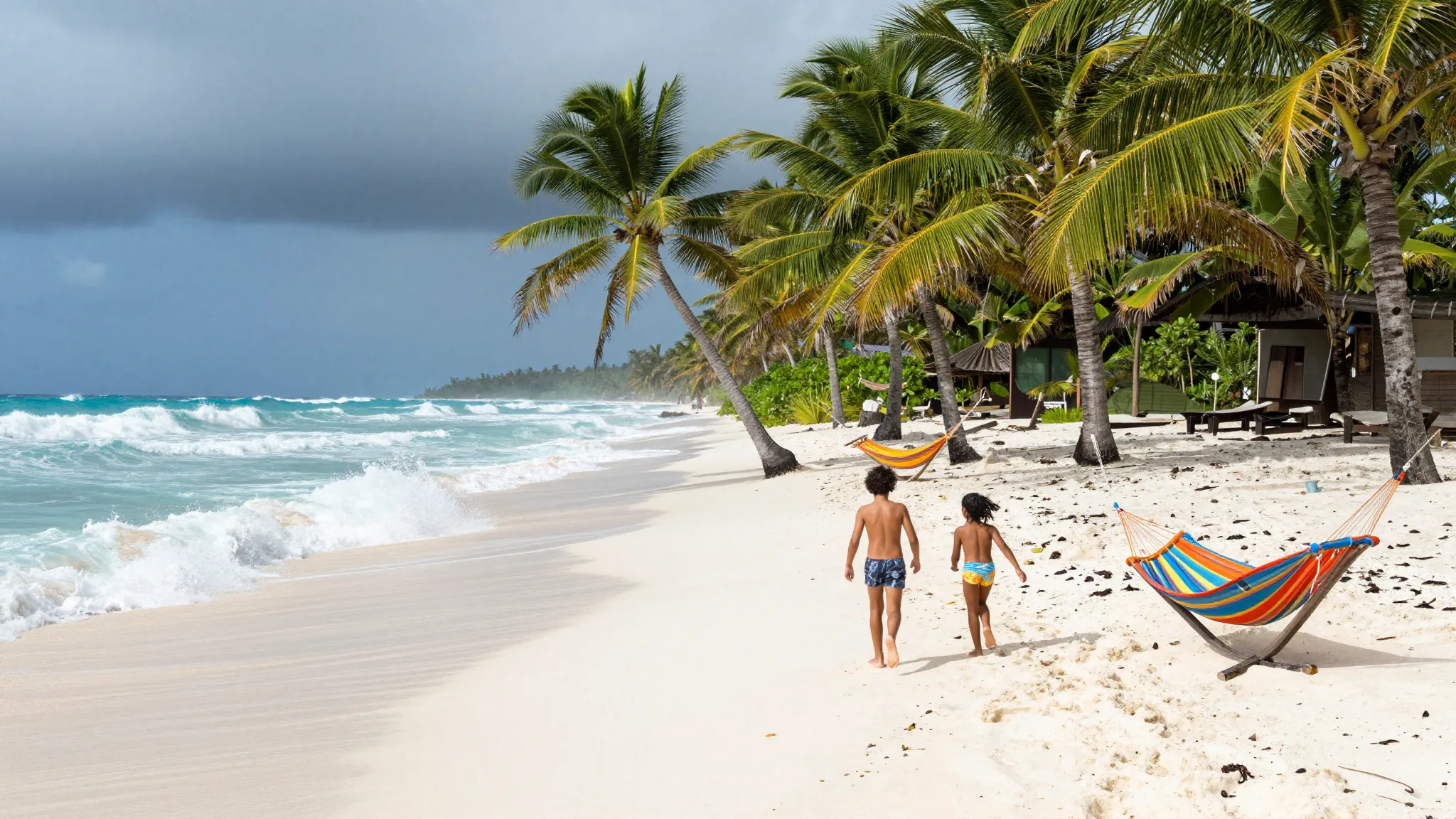 Wide angle shot of a stormy but beautiful tropical coast. Po...