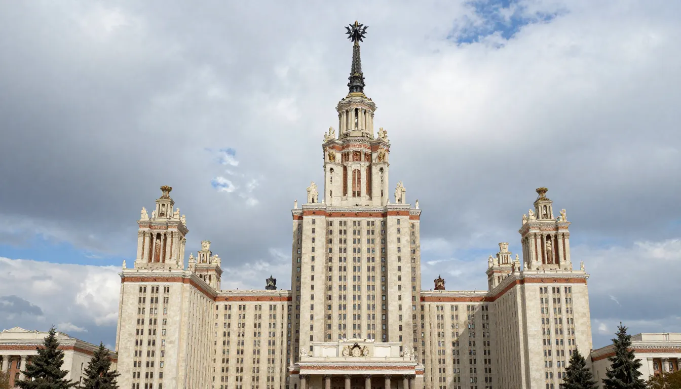Majestic view of Moscow State University skyscraper, sociali...