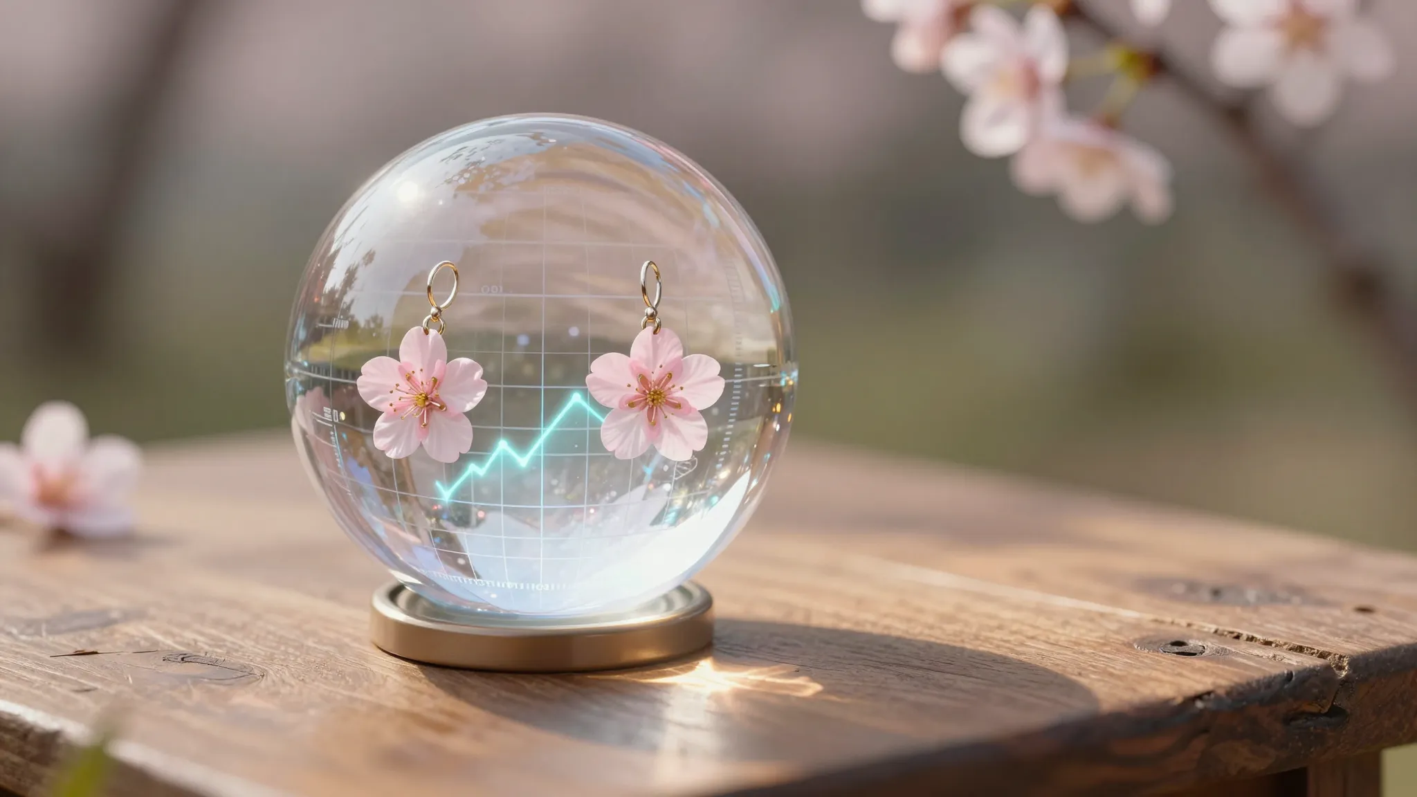 A magical crystal ball on a wooden table showing glowing cha...