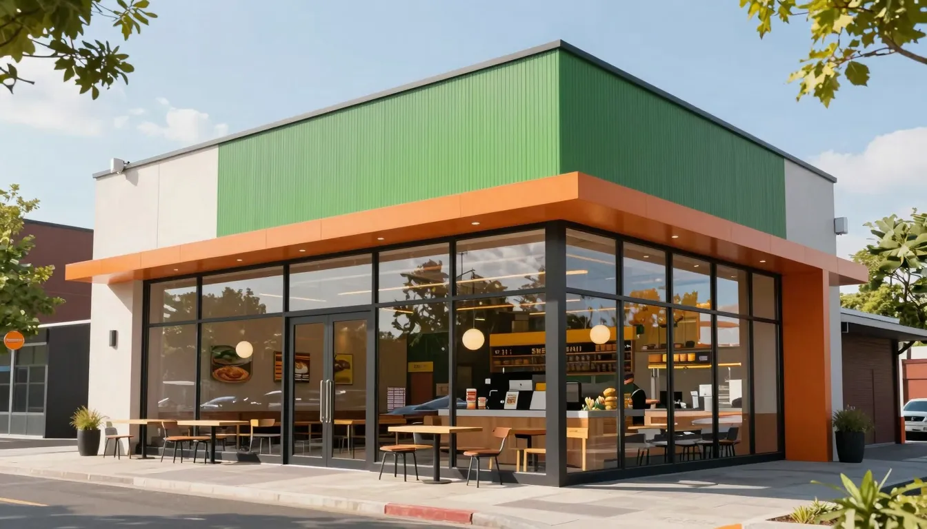 Modern fast food restaurant building exterior, contemporary ...