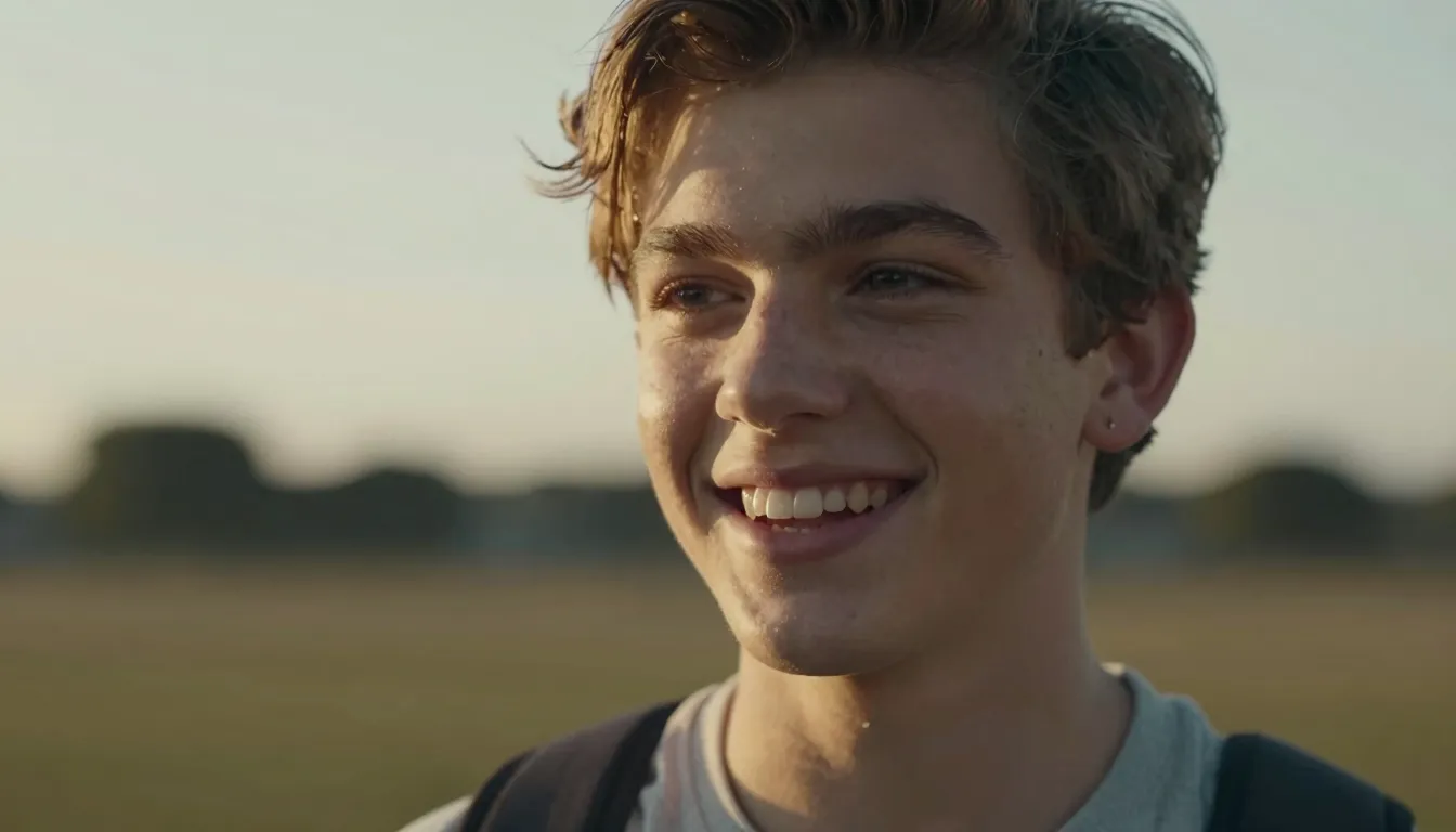 A cinematic and artistic portrait of a happy 17-year-old per...