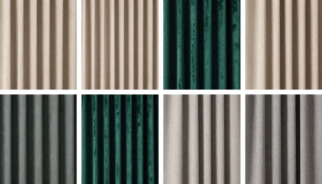 A montage of various fabric samples for vertical blinds, tre...