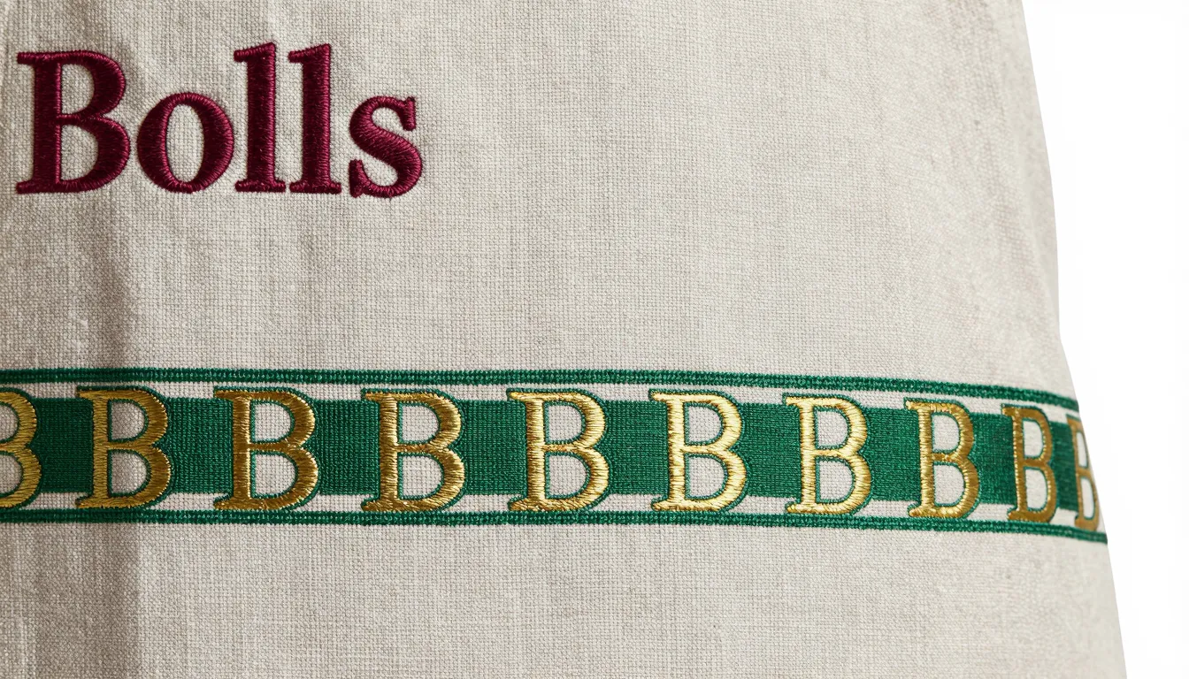 Close-up of a linen apron texture with a sophisticated borde...