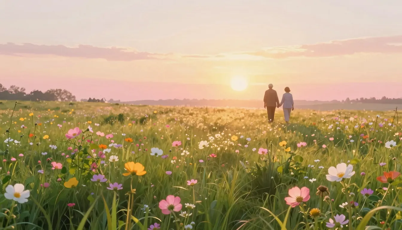 A vibrant, ethereal landscape of a blooming summer meadow at...