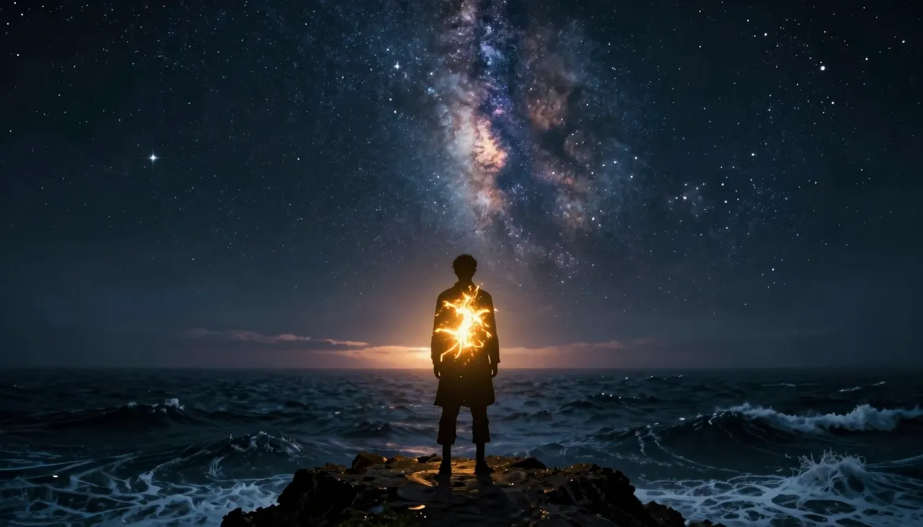 Cinematic digital art, a silhouette of a person standing on ...