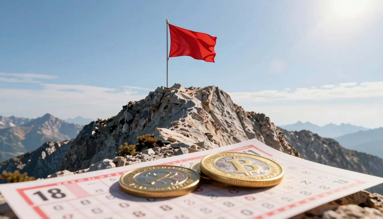 A conceptual image of a mountain peak with a flag, symbolizi...