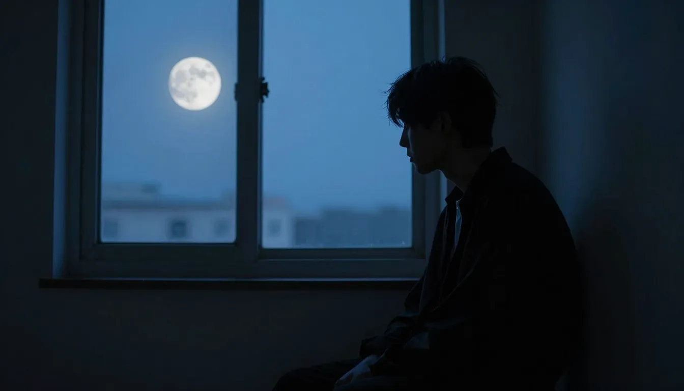 Melancholic atmosphere, a silhouette of a person in a dark r...