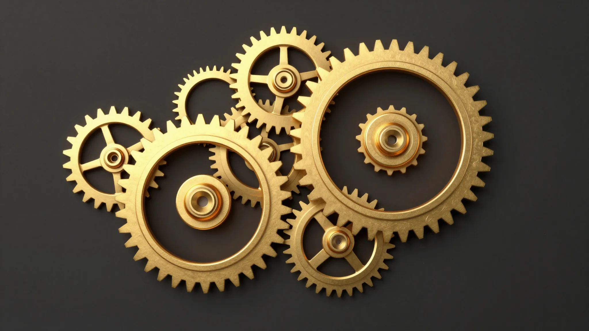 A complex mechanism of golden gears and cogs perfectly inter...