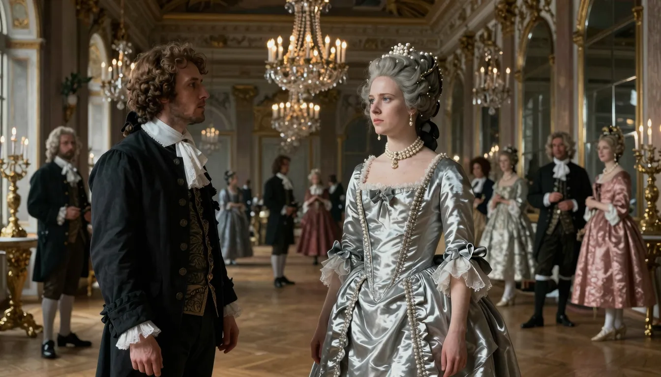 A stunning 17th-century French ballroom scene. A beautiful c...