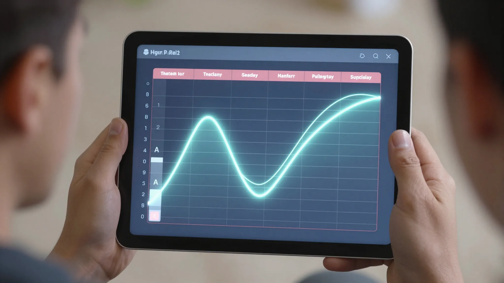 A person looking surprised at a digital tablet showing a com...