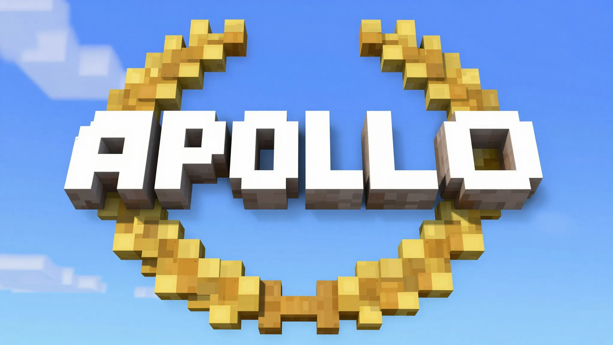 Minecraft style game cover, title 'APOLLO' in blocky 3D lett...
