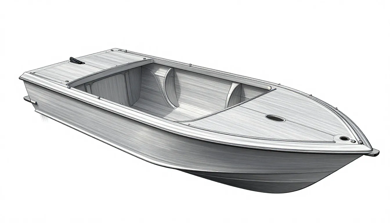 Technical drawing of a boat hull with a tunnel for the motor...