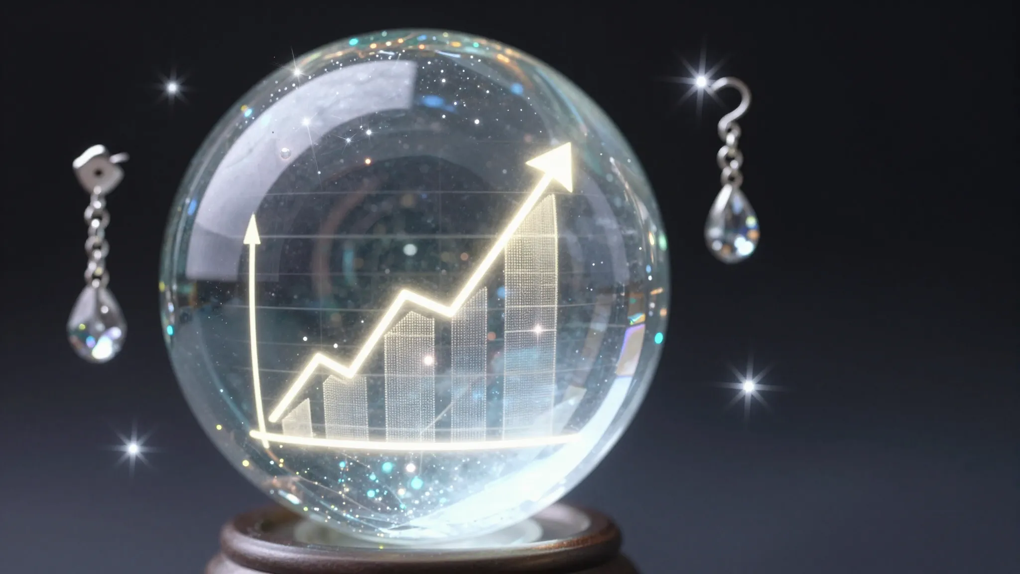 A magical crystal ball showing a glowing graph of rising soc...