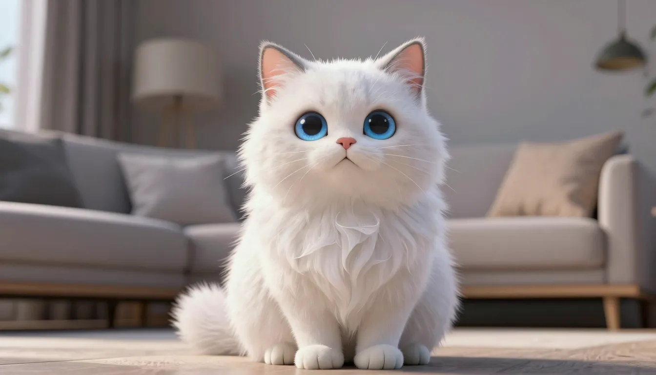 A fluffy white cat that looks like a mythical brownie spirit...