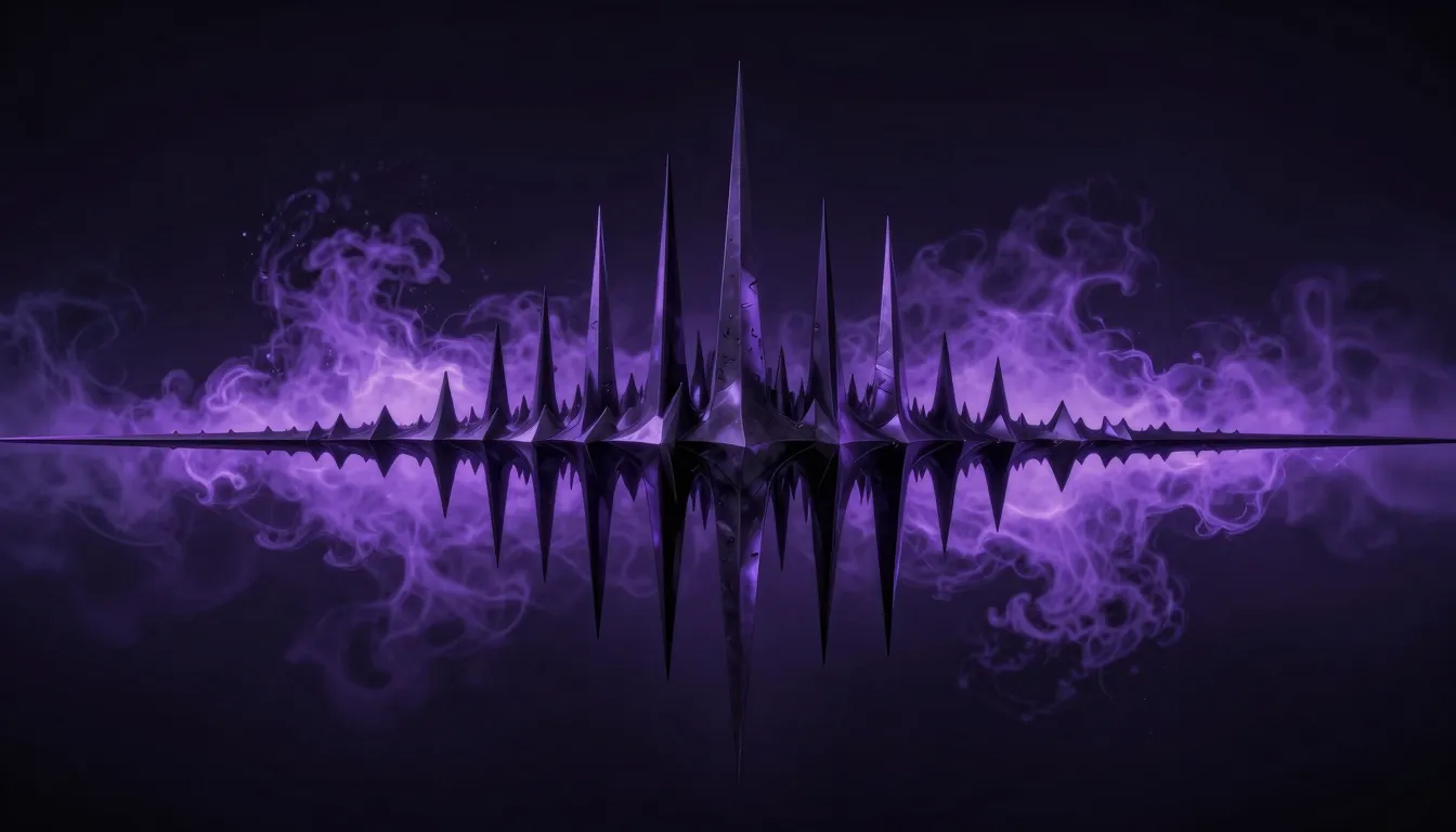 Abstract representation of sound waves blending dark metal s...