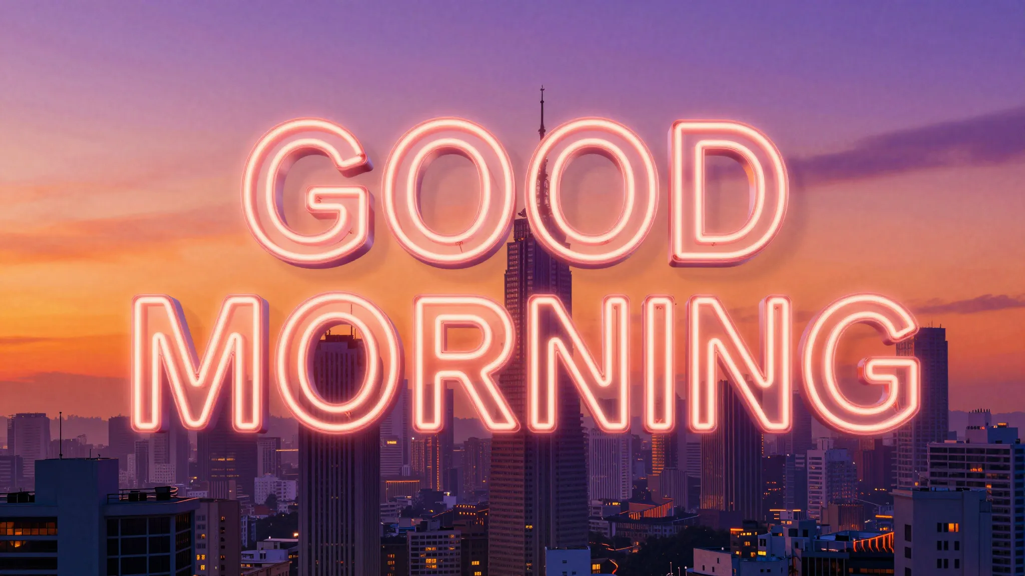Professional music album cover, 'GOOD MORNING' text in glowi...