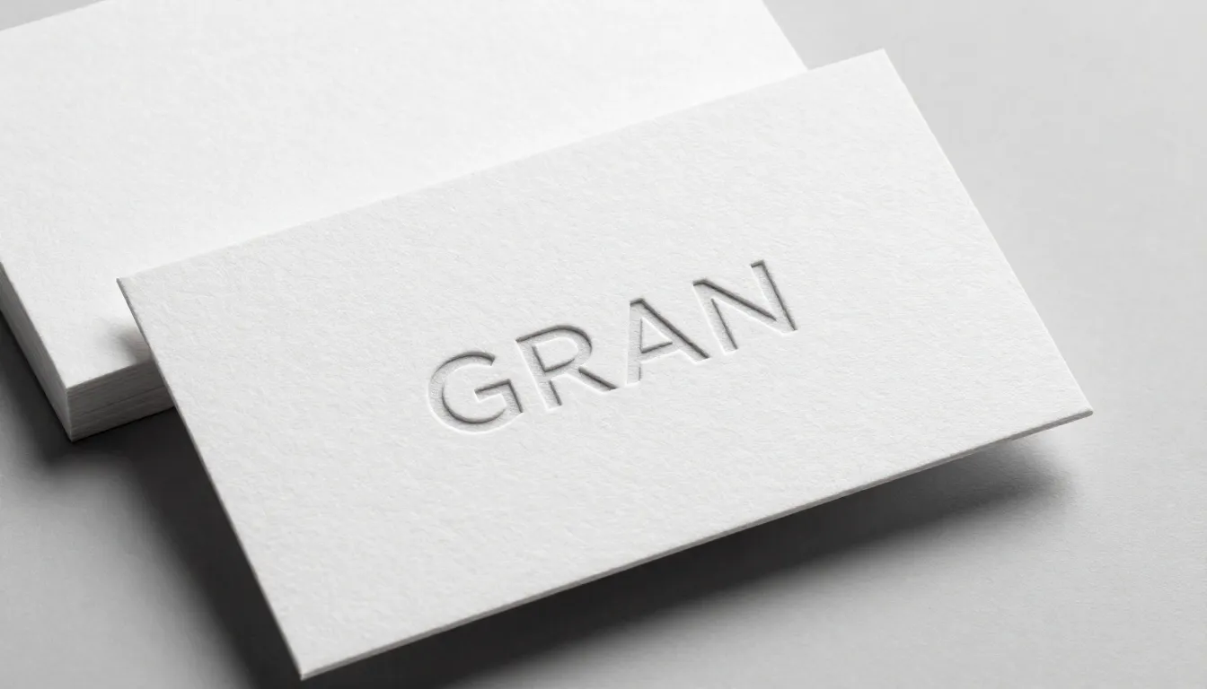 Premium business card design for 'GRAN', minimalist layout, ...