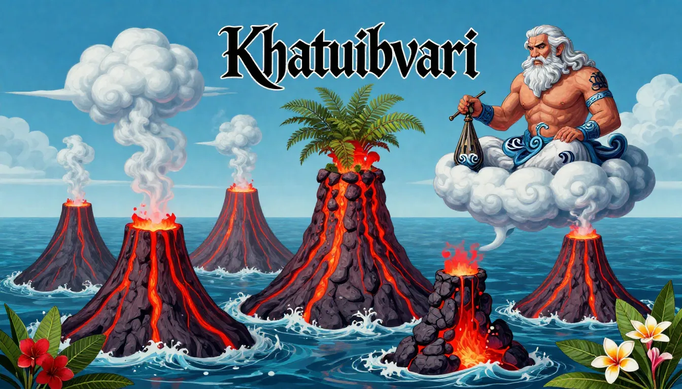 Caricature style, young volcanoes rising from endless ocean ...