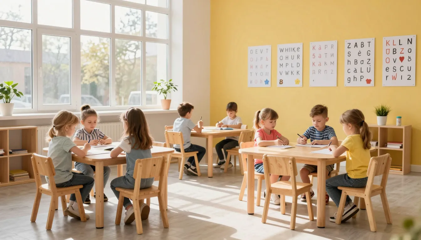 A cozy and modern classroom for preschoolers in Russia, smal...