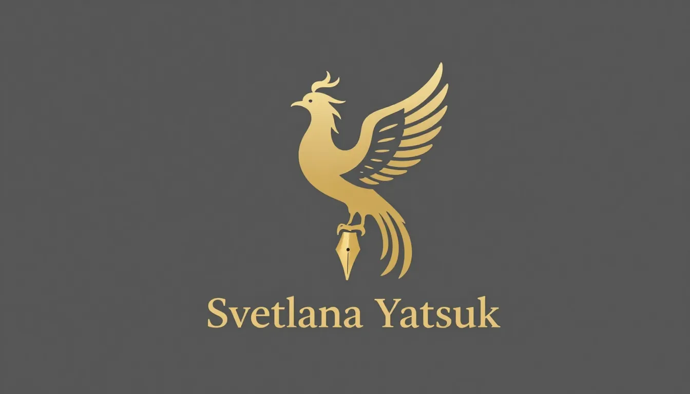 A sophisticated logo for a writer named Svetlana Yatsuk, fea...
