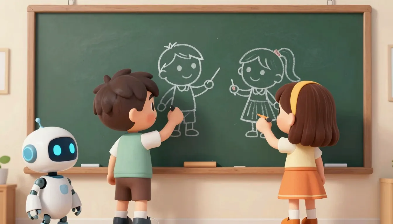 A 2D animated scene featuring a human boy and a human girl. ...