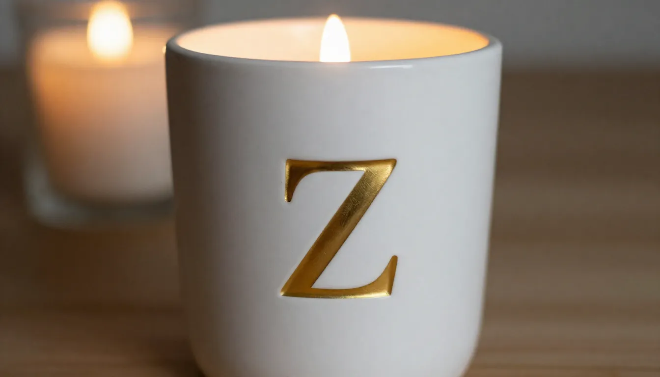 A ceramic candle jar with a gold embossed Armenian bird-lett...