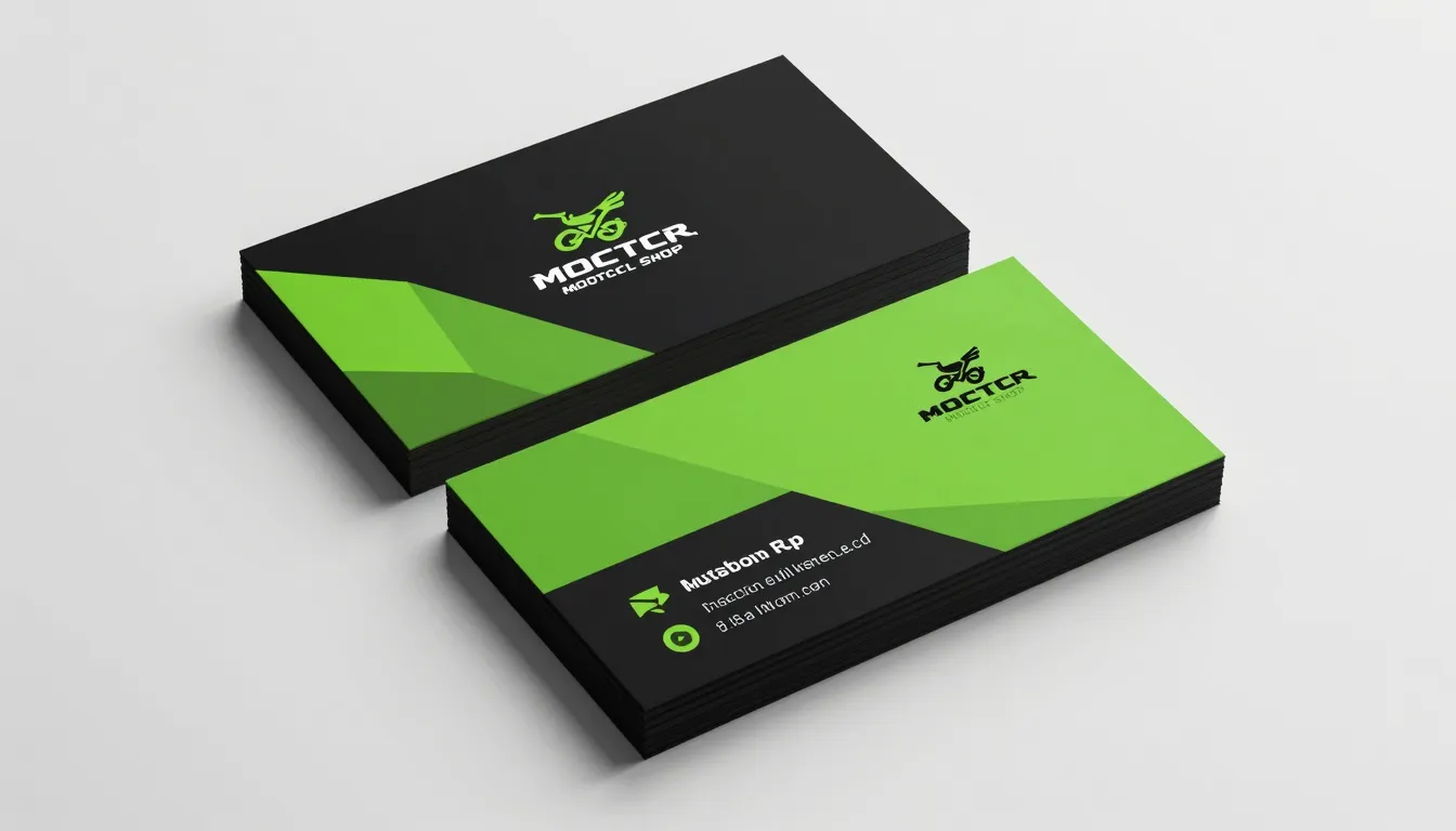 Professional business card template for a motorcycle shop, b...