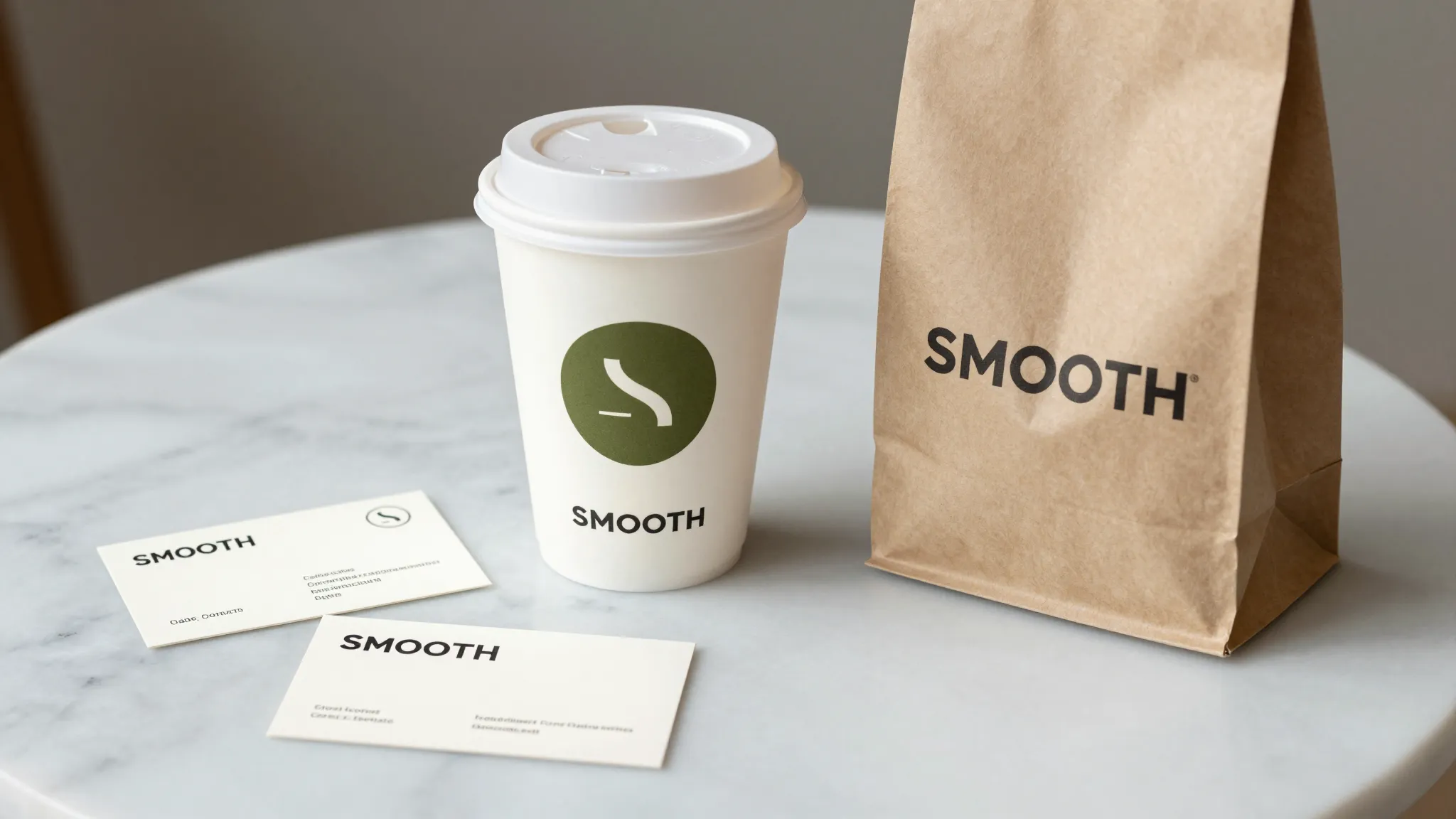 Professional branding identity for 'SMOOTH' coffee shop, inc...