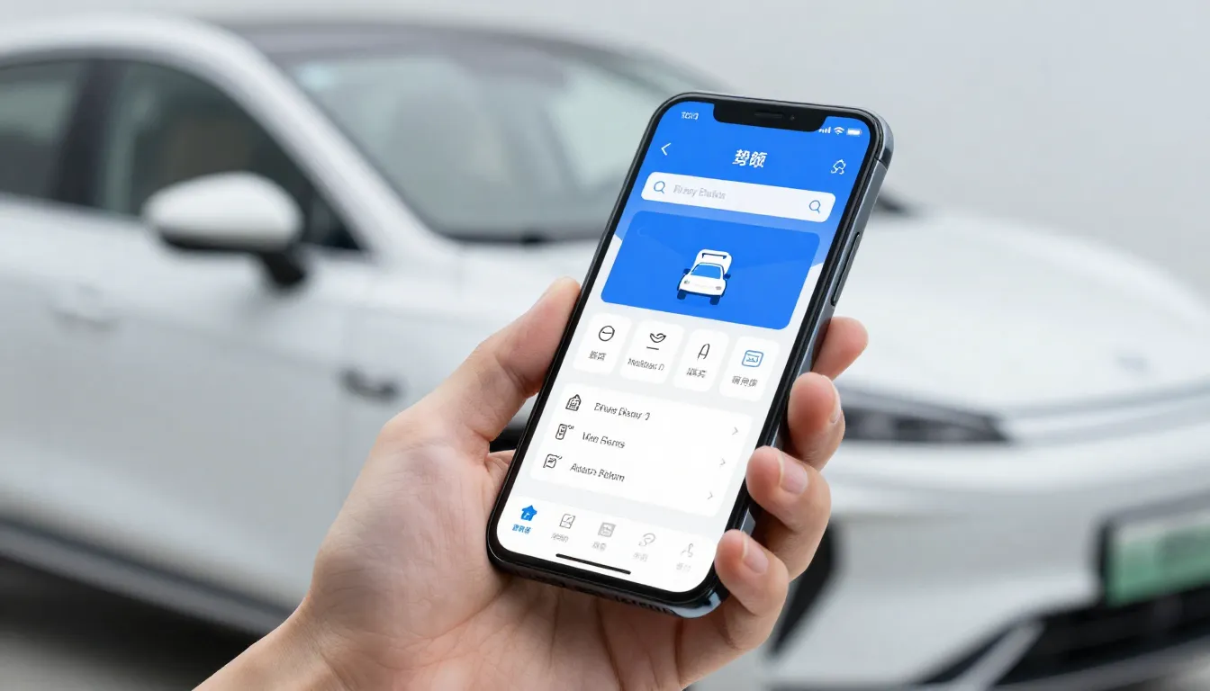 A close-up of a hand holding a smartphone with a car diagnos...
