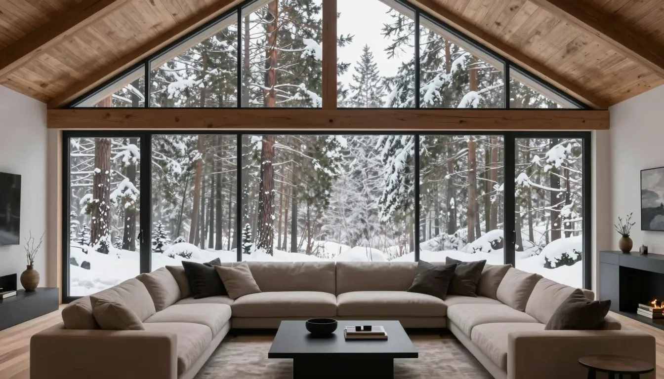 Interior view of a modern living room in a house with huge p...