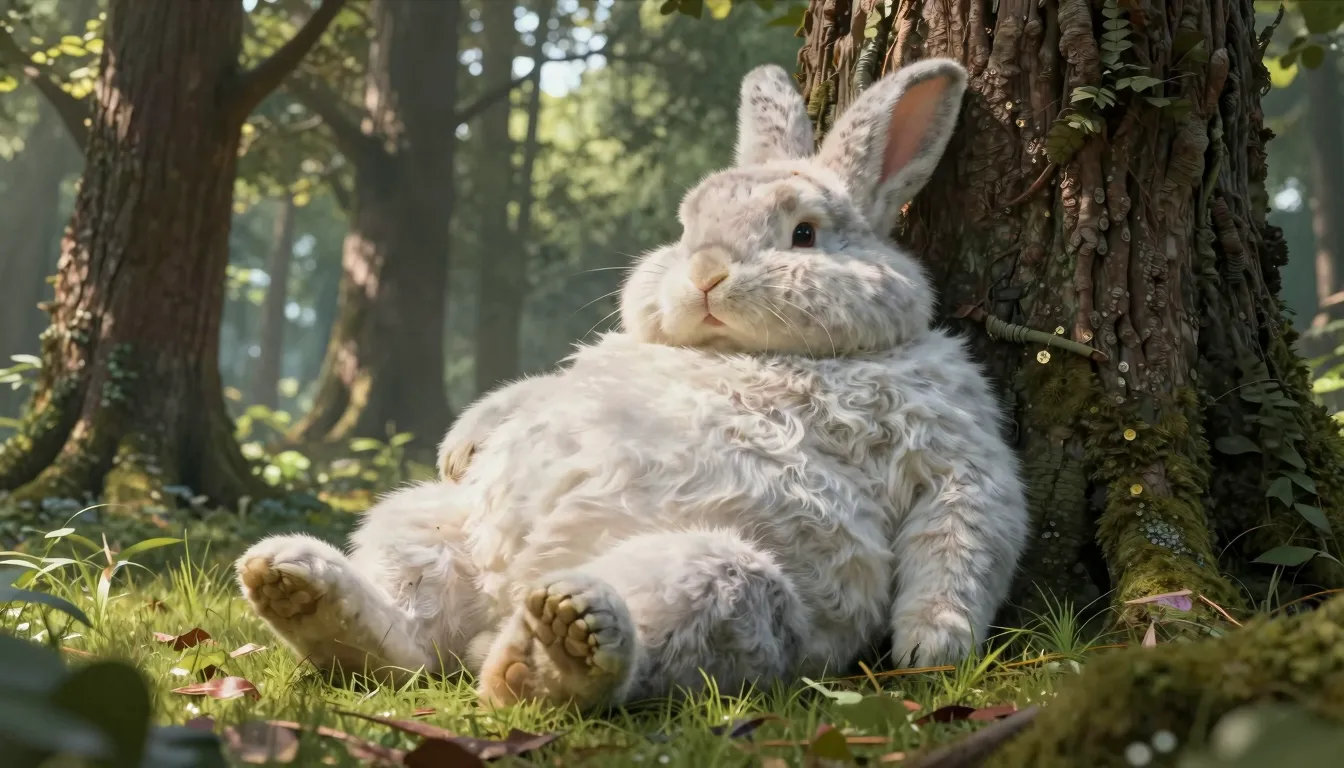 A colossal, incredibly fat and fluffy giant rabbit sitting l...