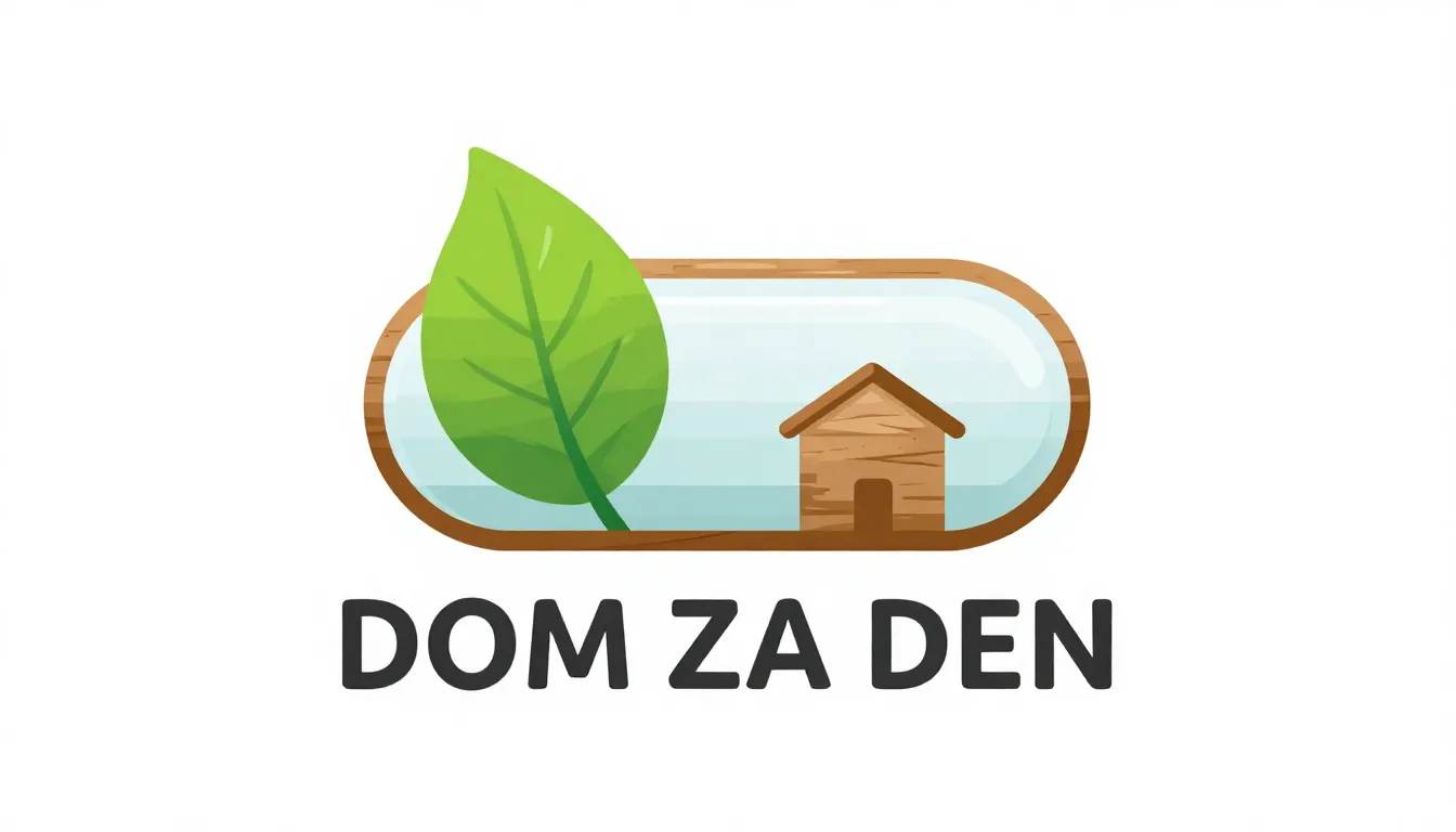 Logo for 'DOM ZA DEN', fusion of a green leaf and a sleek gl...