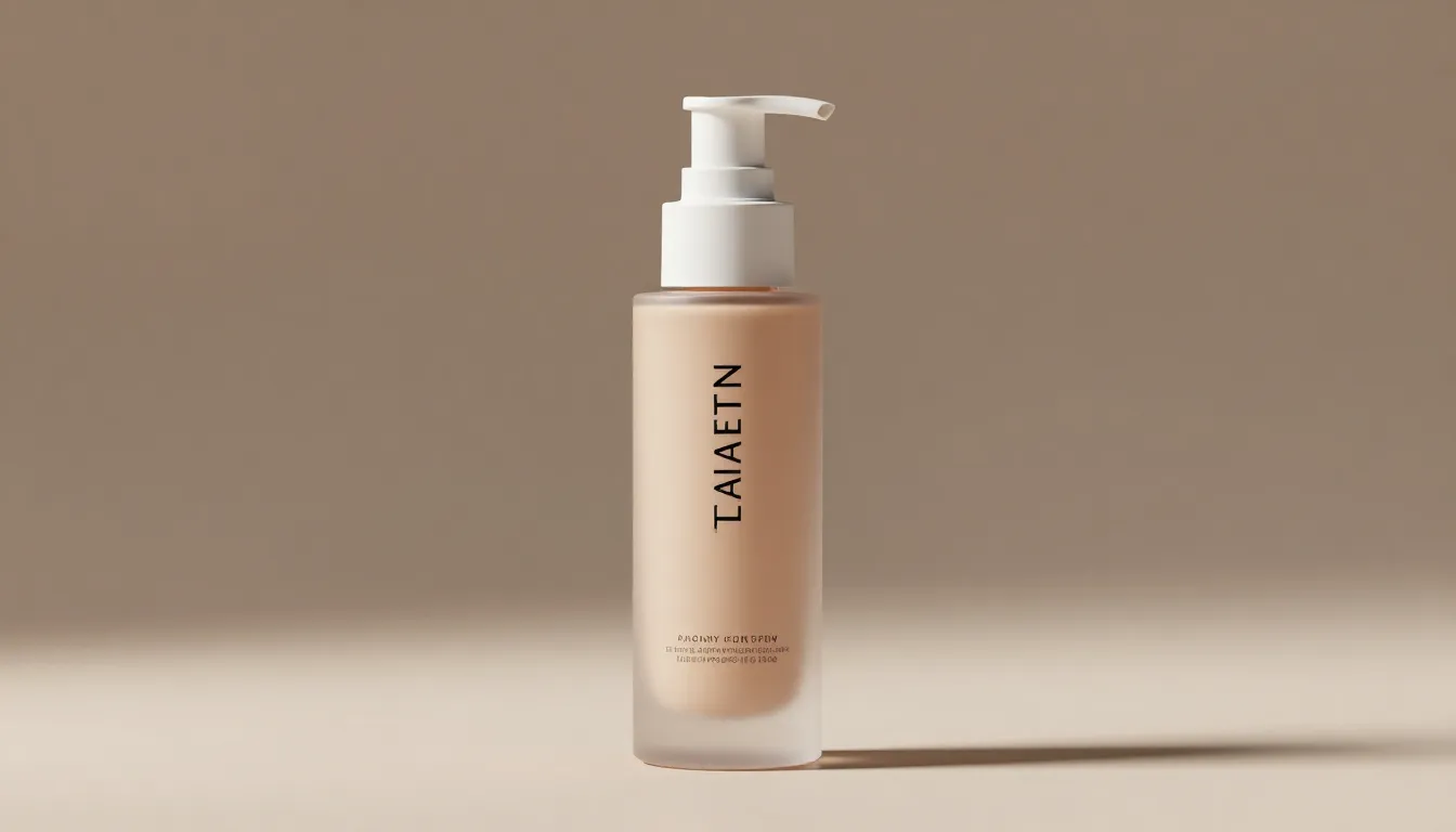 Modern minimalist foundation bottle design, matte glass, erg...