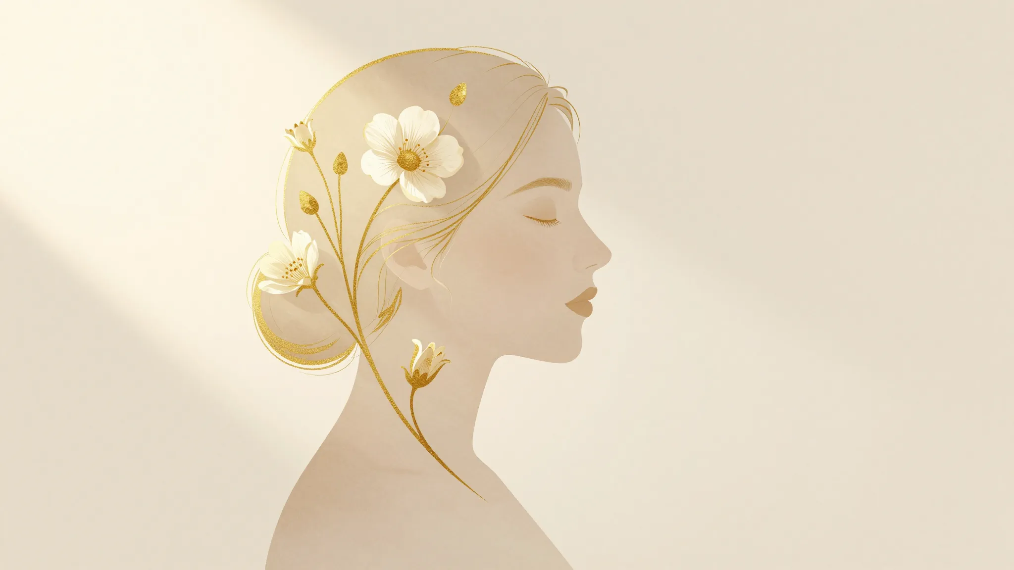 A minimalist and elegant illustration of a woman's profile, ...