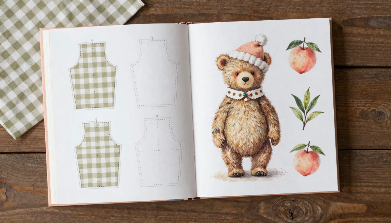 Book spread, sewing masterclass for a Tilda bear, bear weari...