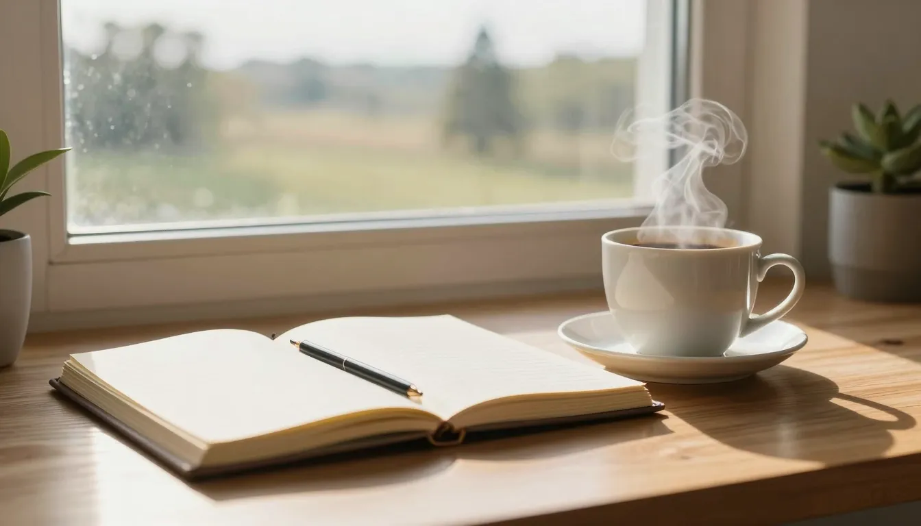 A warm, sunlit morning atmosphere with a beautiful landscape...