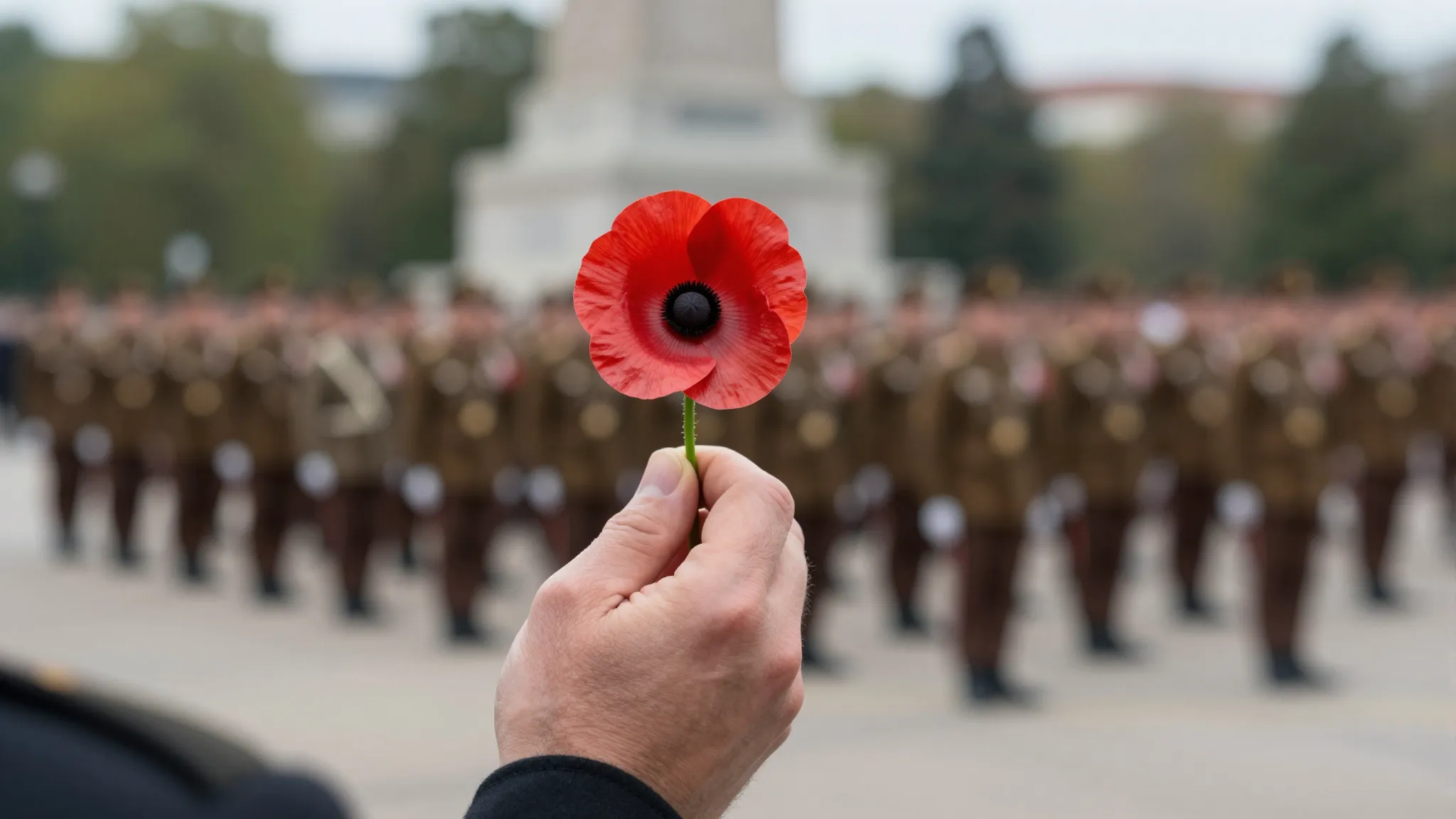 A solemn and respectful image of a veteran's hand holding a ...
