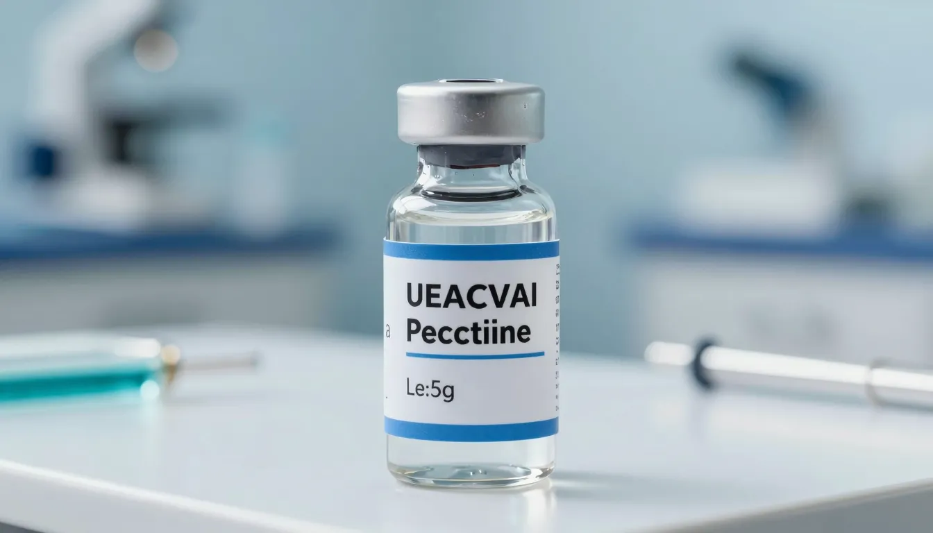 Close-up of a veterinary medicine vial with a professional l...