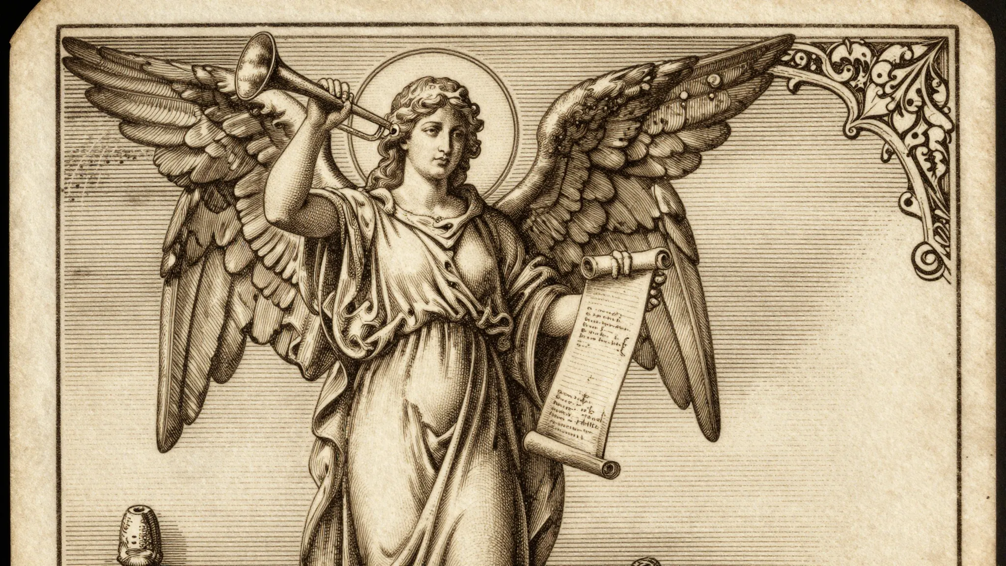 Original antique oracle card 'The Angel'. A winged figure in...