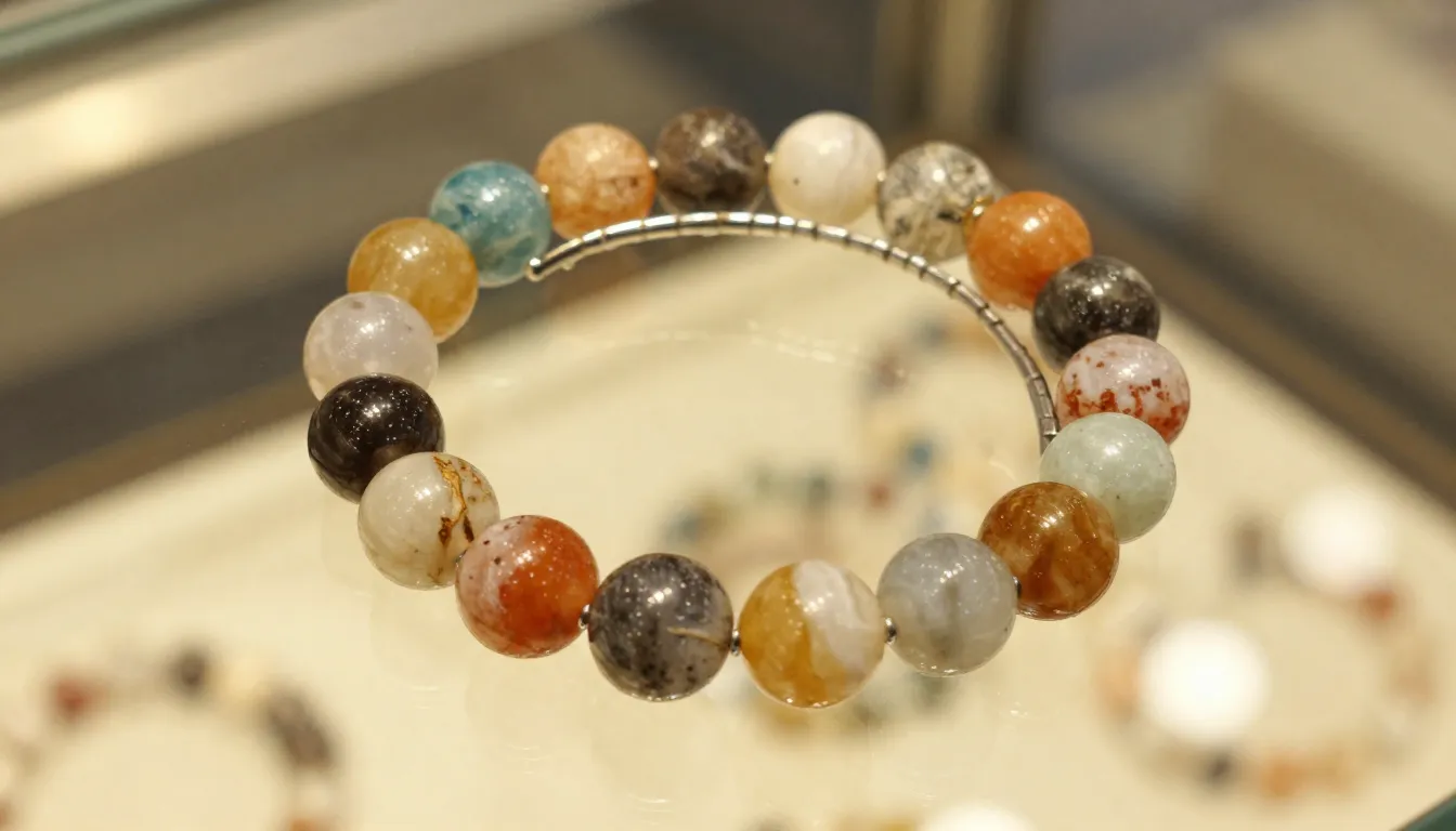 Close-up of a luxury bracelet with colorful natural round be...