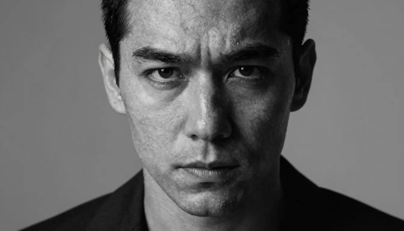 A powerful black and white portrait of a man with deep, expr...