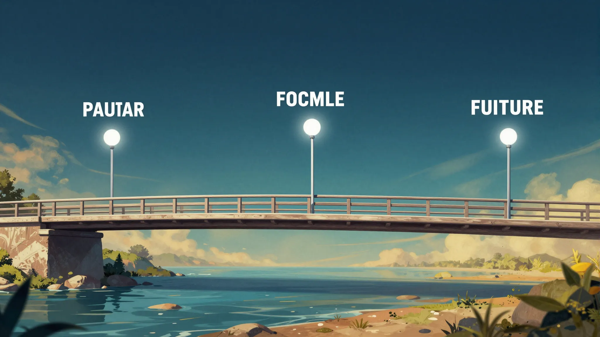 A conceptual illustration of a timeline bridge connecting pa...