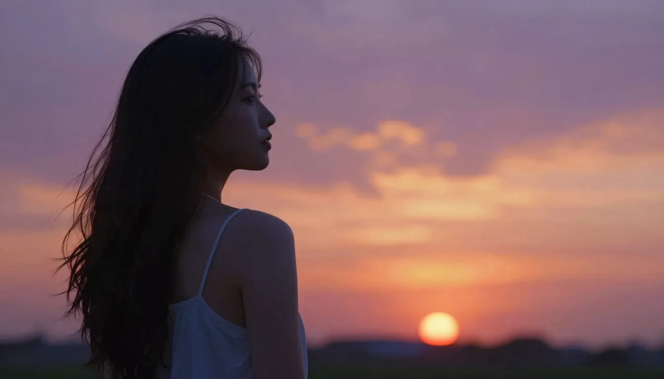 A dreamy summer scene with a woman looking at the horizon, v...