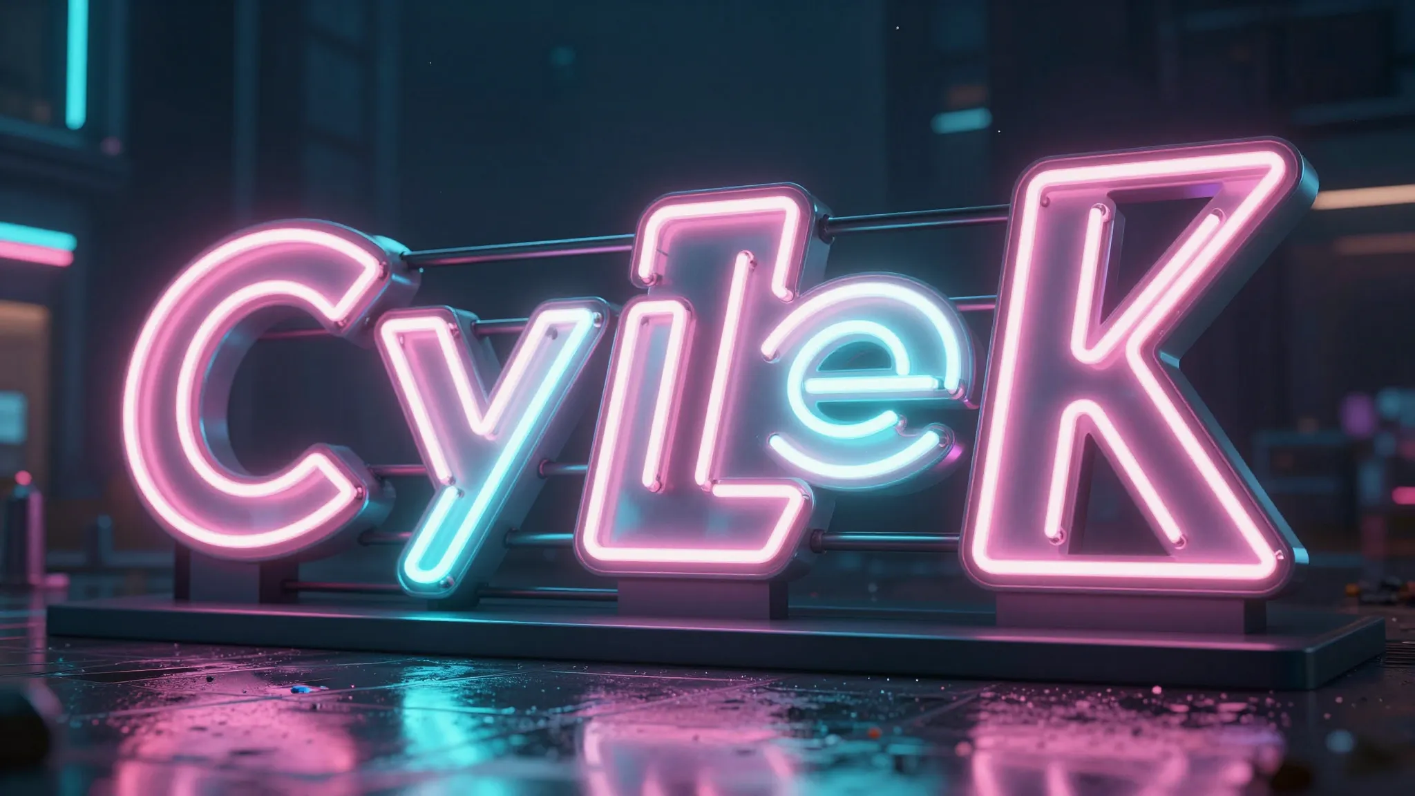 Cyberpunk style 3D neon sign with glowing letters, pink and ...