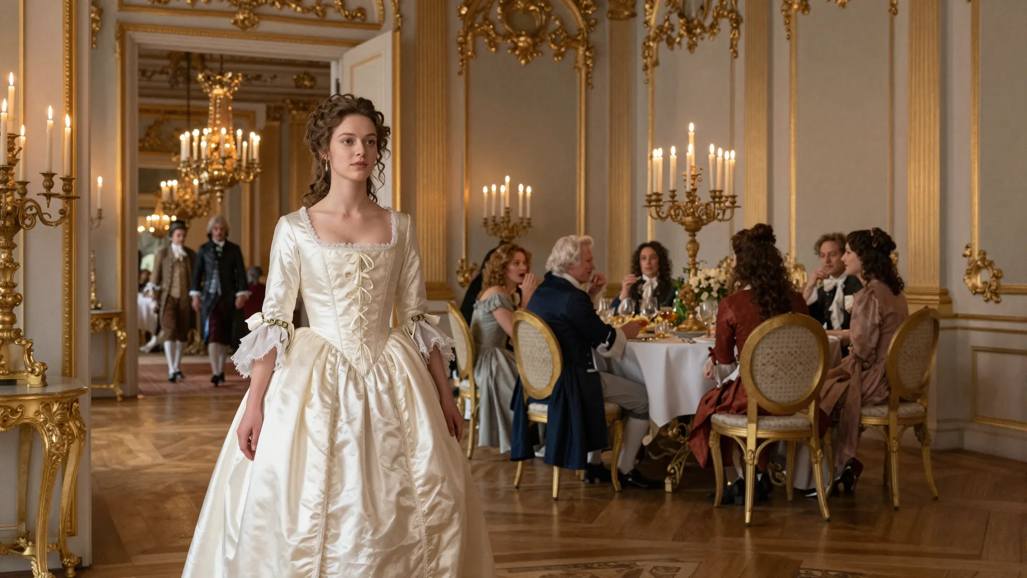 A breathtakingly beautiful young woman in a 17th-century ivo...